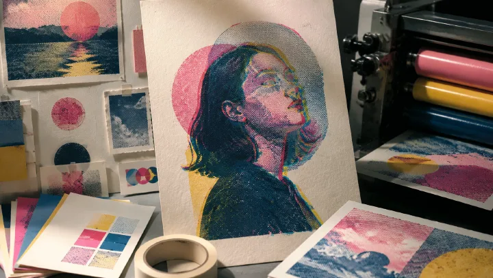 Risograph Print AI Prompts: Halftone Dots, Misregistration, and Limited Ink cover image