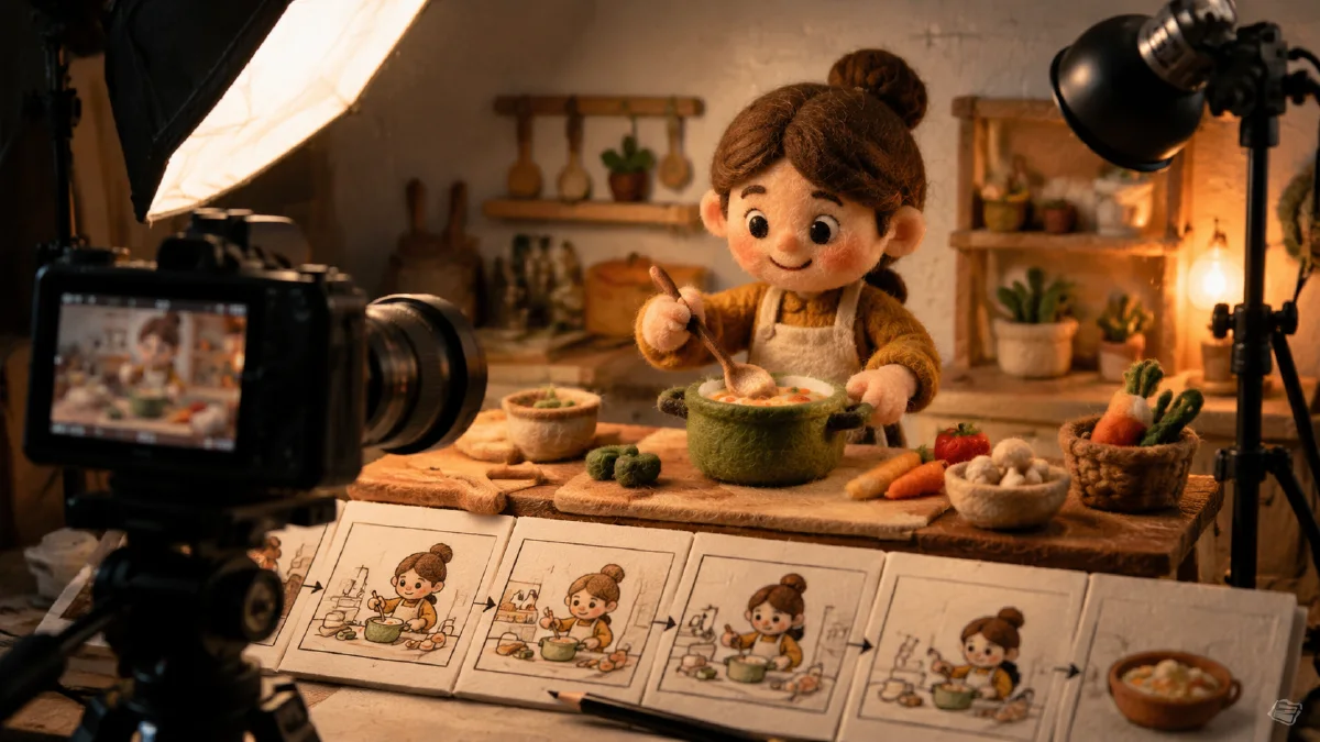 AI Felt Miniature Food Animation: Build a Cozy Cooking Short