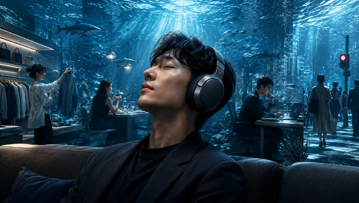 AI Headphones Ad Video: Show Noise Canceling with Underwater Scenes